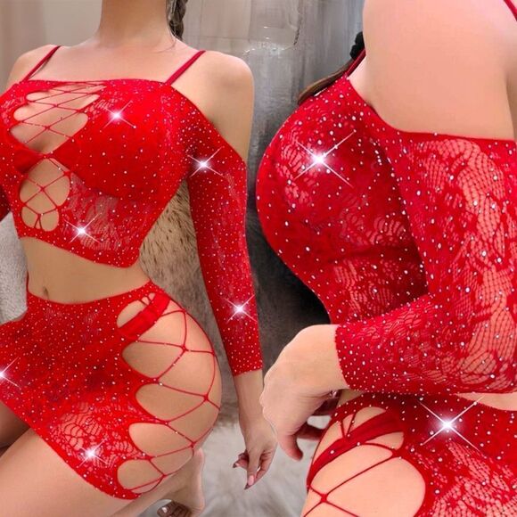 HOT Item! l 2-piece Rhinestone embellished Set  l OS l high-stretch l New - Picture 7 of 7